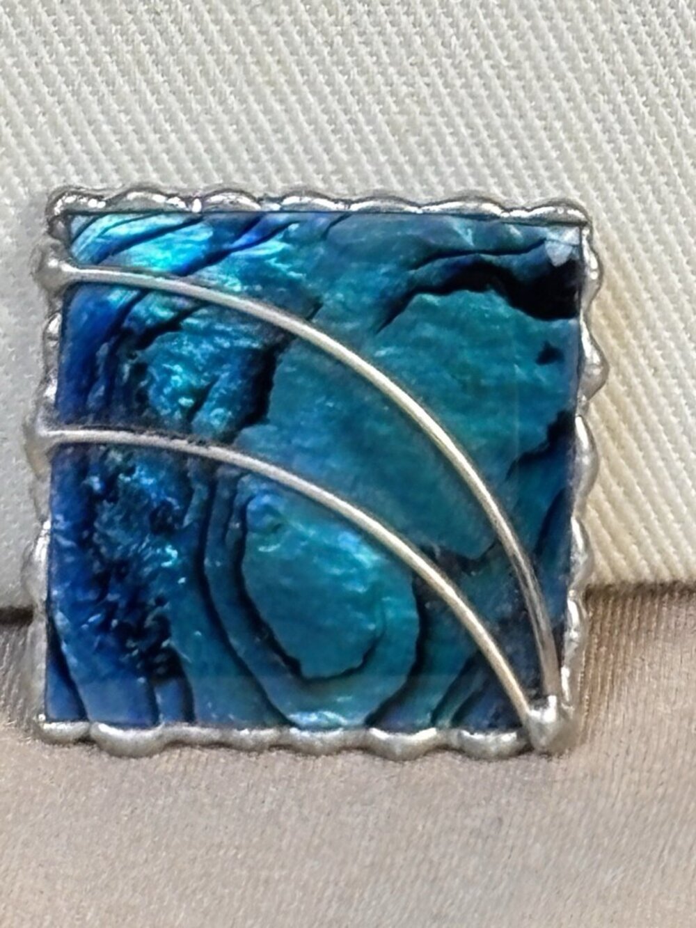 Vintage Square Carved Abalone Brooch – Artisan Made, Beautifully Handmade B69